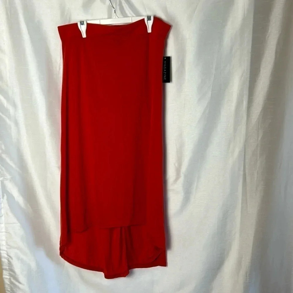 BRIGHT RED straight hi low skirt with a bit of  flare at the bottom MAGAZINE NWT